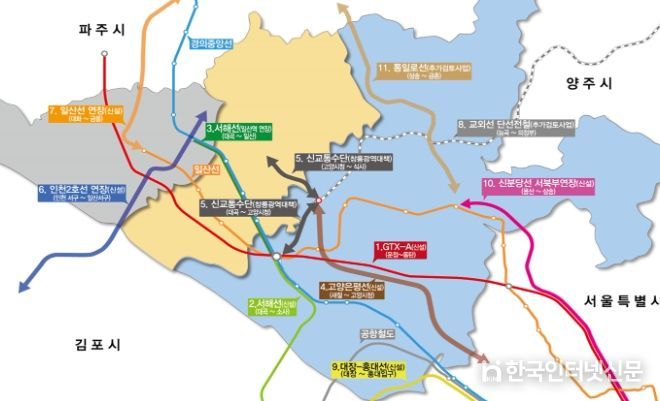 고양시 철도망 구축계획 노선도