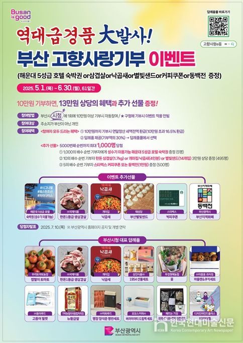 부산시, 2025년 고향사랑기부제 답례품 추가 선정