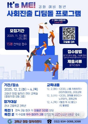 강화군 창업․일자리센터, 고3 수험생들 모여라!…예비 청년 사회진출 디딤돌 프로그램 운영