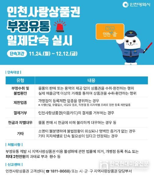 인천사랑상품권 부정유통 일제단속 안내 홍보물