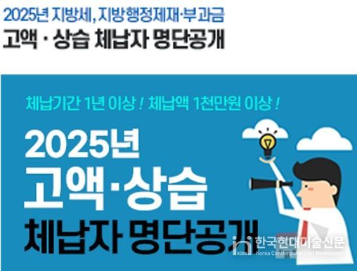 1,000만 원 이상 고액․상습 체납자 587명 명단공개