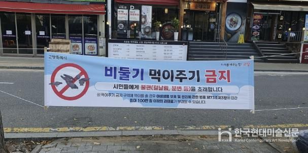 ‘비둘기 먹이주기 금지’ 안내 현수막