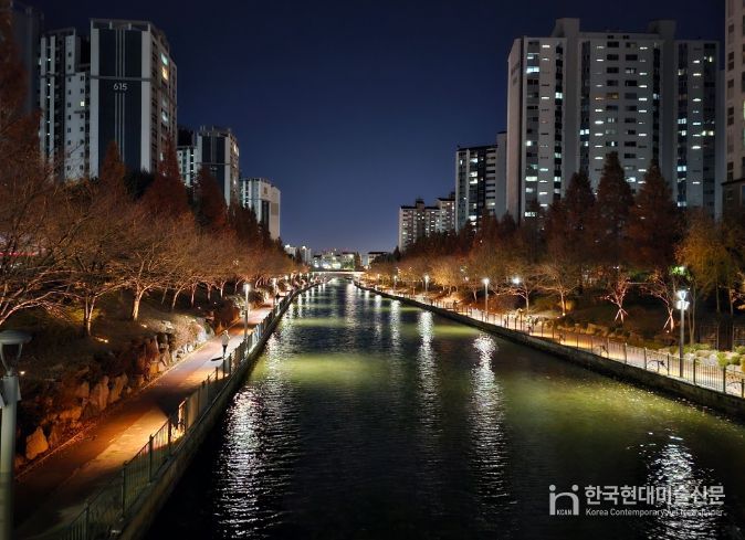 보도교 → 청송교 방향 야간 경관 사진