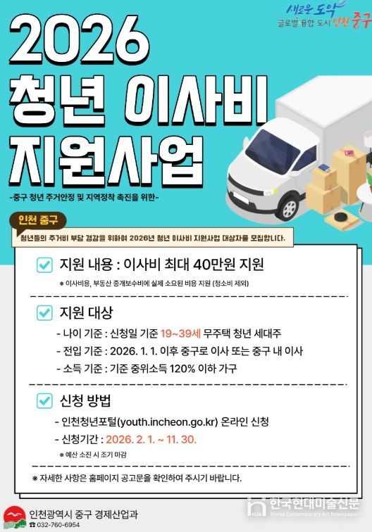 인천 중구, 이사비 최대 40만 원 지원