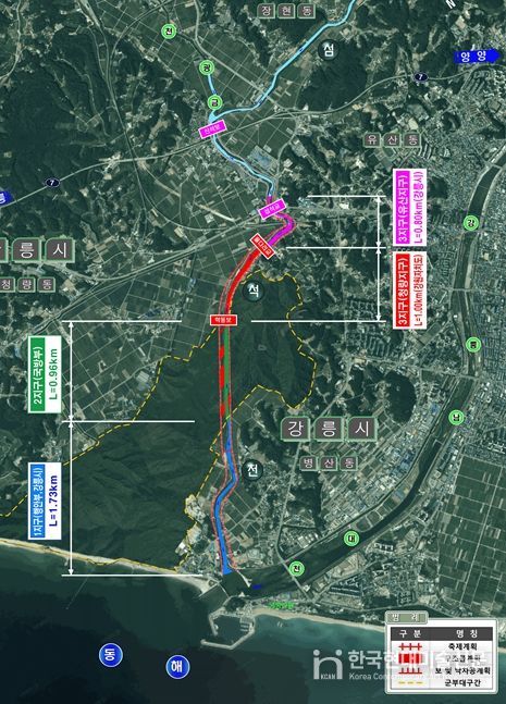 강릉 섬석천 지방하천 재해예방사업 현황도