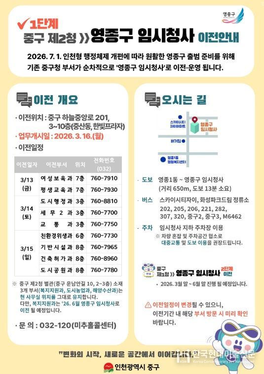 ‘영종구 임시청사 개청’ 준비 나선 인천 중구,