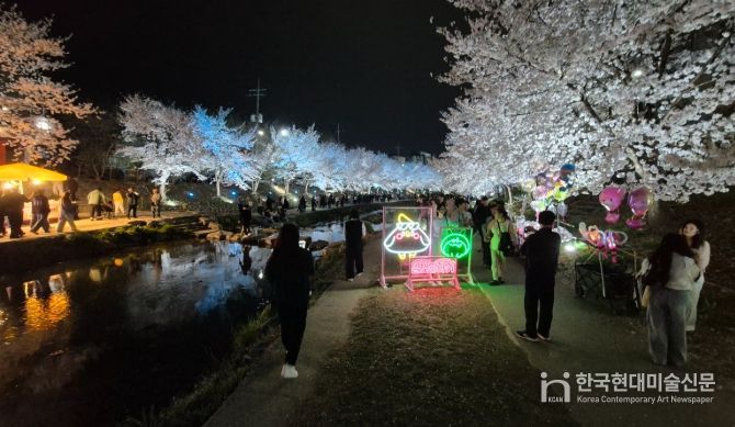 1. 밤 벚꽃이 만개한 원성천 일대를 찾은 시민들이 봄밤의 정취를 즐기고 있다.